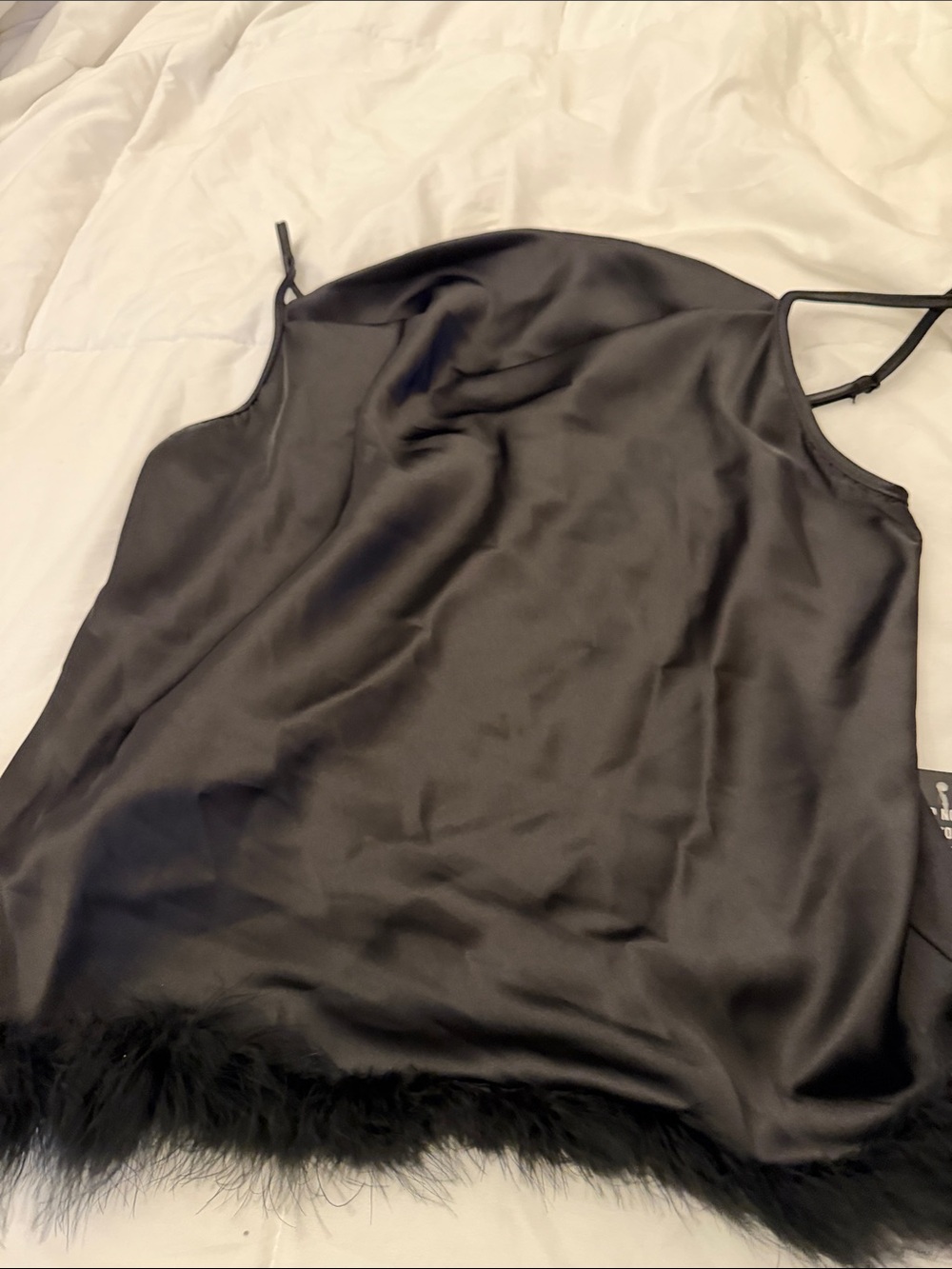 Express Black Satin Feather-Trim Slip Cami